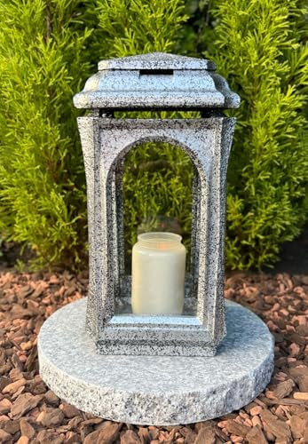 Grablampe mit Sockel Grablicht Laterne Kerze Grablaterne in Silber Farbe NEU! - Grabkerze Grabdekoration 27 cm H. Grabschmuck Neu - Grablampe + Sockel Angebot!!