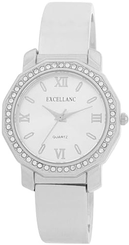 Excellanc Damen-Spangenuhr Metall Armreif Römischen Ziffern Länge 15 cm Quarz-Armbanduhr Geschenkidee für Frauen (Silber/Weiß)