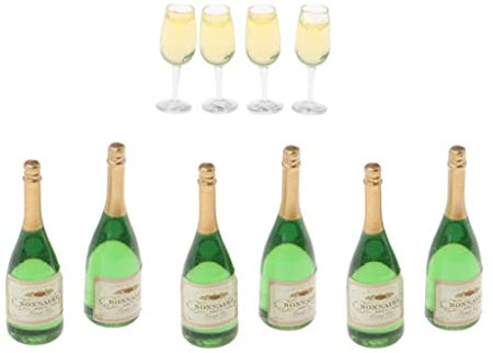 getuse Lot de 10 bouteilles de champagne miniatures en verre pour maison de poupée échelle 1:12 – Ensemble d'accessoires de bar