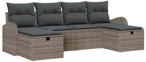 vidaXL Gartensofa-Set 6 STK. Grau Poly-Rattan, Garten- und Terrassen-Sofaset, modular, leicht, robust, UV-beständig, Flexible Sitze, mit Stauraum