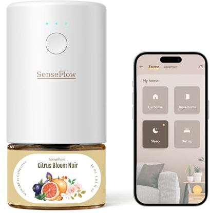 SenseFlow Aroma Diffuser für Ätherische Öle Smart Wi-Fi SF101S Pro, Wasserloser Ultraschall Duftstecker Raumduft, 100% pflanzlich Lufterfrischer, 120 Tage Aroma für Zuhause - Schwarze Zitrusblüten