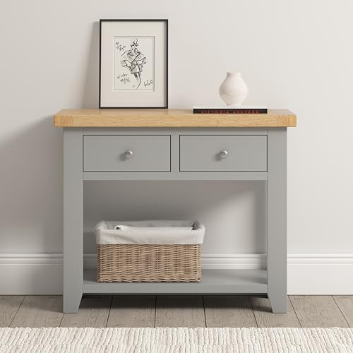 Seconique Windsor Fully Assembed 2 Drawer Console Table in Pebble Grey/Oak
