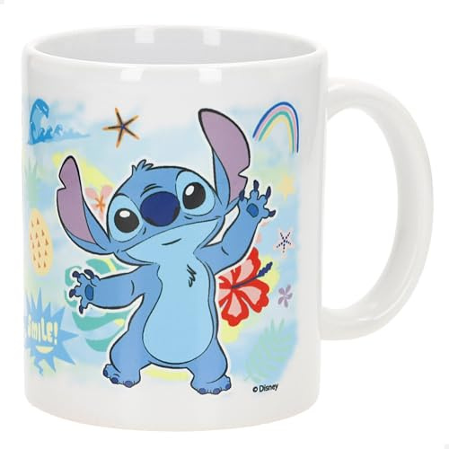 ColorBaby Stitch Tasse en céramique, licence officielle, Disney, poignée ergonomique, passe au micro-ondes, lave-vaisselle, boîte en carton cadeau, tasses petit-déjeuner, cadeaux bon marché pour