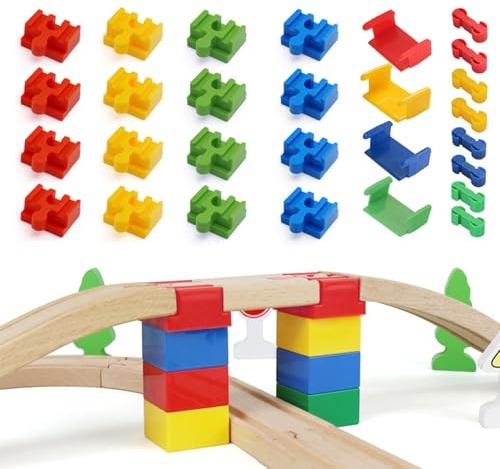 QingWing 28 Stück Holzeisenbahn Schienen Adapter, Plastik Connectors Eisenbahn Spielzeug Zubehör, Universal Gilt für Kinder im Alter Von 3-14 Holzeisenbahn Schienenverbinder