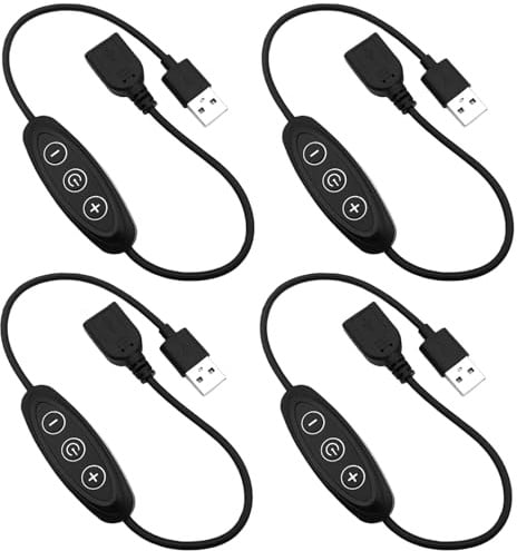 4 Stück LED Dimmer Schalter, 5V 2A USB Kabel mit Schalter, 10 Helligkeitsstufen, Dimmer Steckdose für Led Lampen, Schnurdimmer für Monochromer LED Streifen und Helligkeitsanpassung