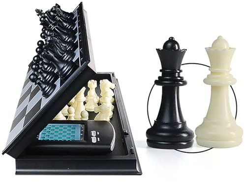 Wsexyy Elektronisches Schachspiel, Faltbares Schachbrettspiel, 220 Klassische Spiele, Mehrstufige Einstellungen, LCD-Display, Für Tragbare Einzelspieler-Spiele