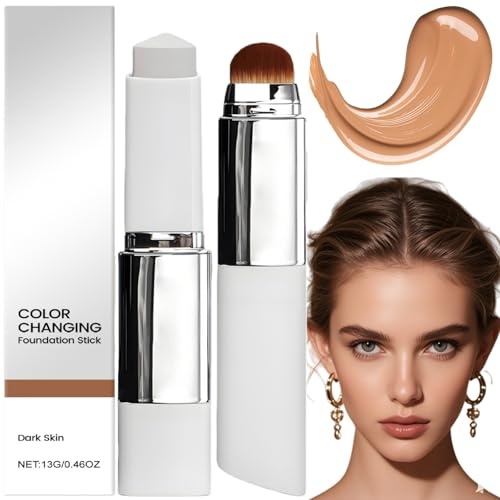 Color Changing Foundation Stick,2-in-1 Dual Ended Concealer Stick & Balm Foundation,Dual-Ended Fo-undation Full Coverage,Cover Cream Stic/k Found-ation Sti/ck,Full Coverage Fou-ndation(Dark Skin Tone)