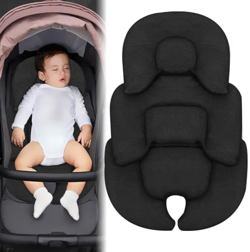 YANGUN Sitzverkleinerer Babyschale, Neugeboreneneinsatz Babyschale, Atmungsaktives Mesh & Fleece, Körperstütze und Kopf für Babyautositze Kinderwagen, Buggy, Babywiege (Schwarz)