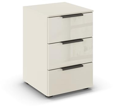 Rauch Möbel Flipp, Nachttisch für Schlafzimmer, Kinderzimmer, Wohnzimmer, Jugendzimmer, Flur, Garderobe, 3 Schubladen, mit Softclose-Funktion, Farbe Glas Beige, Breite 40 cm