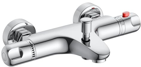 MENDIO Badewannenarmatur mit thermostat,Mischbatterie wassersparend mit Verbrühschutz bei 38℃,Duscharmatur mit Thermostat hält Temperatur konstant,Chrom