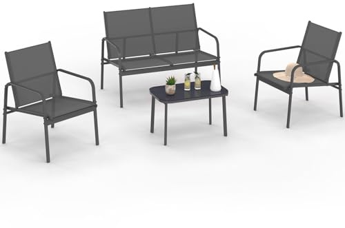 IDMarket - Niedrige Gartenmöbel TOLEDE 4-Sitzer mit Sofa, Sesseln und Tisch Anthrazitgrau