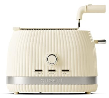 Guzzini, Sous Chef, Tostapane in Materiale Bio-Based, 7 Livelli di Tostatura, con Pinze Apribili e Griglia Scalda-Croissant, Vaschetta Raccoglibriciole Estraibile (Cream)