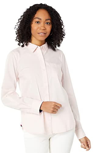 Tommy Hilfiger Button Collared Shirt with Adjustable Sleeves Chemise à Bouton Bas, Ballerine Rose, XL Femme