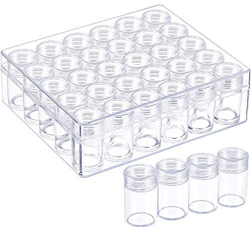 Clear Plastic Bead Storage Containers Set with 30 Pieces Storage Jars Diamond Painting Accessory Box Transparent Bottles with Lid for DIY Diamond, Nail and Other Small Items (1.85 x 1 Inch)