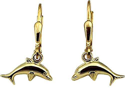 Ohrringe Delfin Glanz 333 Gold Ohrhänger Kinderohrringe Gelbgold Delphin Hänger