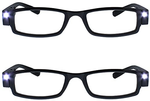 Die Lesebrille Unternehmen 2er-Pack Beleuchtet LED Nachtzeit Licht Leser Herren Damen Schwarz LL1-1 +1,00