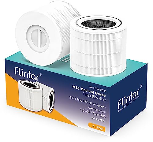 Flintar - 2 Pack Replacement HEPA Core 300 Filter, Compatible with LEVOIT Core 300 Air Purifier, 3-in-1 Medical Grade H13 Filter - Genuine Replacement HEPA Filter, Core 300-RF