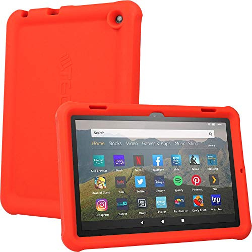 TECHGEAR Schutzhülle für Neue Amazon Fire HD 8 / HD 8 Plus (2024/2022, 14. / 12. Generation) [Kinderfreundlich] Leichtes Koffer Silikon Soft Shell Anti-Rutsch Stoßfest + Displayschutzfolie -ROT