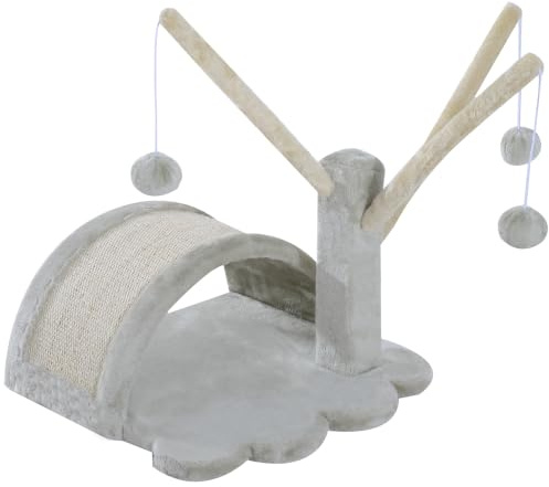 PawHut Kratzbaum 40 cm Kleiner Katzenturm mit Höhle, 2 Spielball, Kratzmatte, Katzenkratzbaum, Kletterbaum, für kleine & große Katzen, Hellgrau