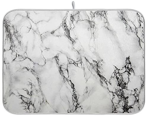 Esteras de secado de platos para encimera de cocina, de mármol gris, de 40,6 x 45,7 cm, lavable, de microfibra, absorbente, escurridor de platos para encimera