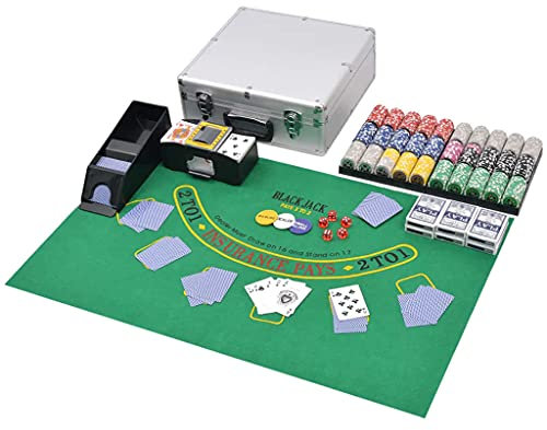 Atlojoys Kombiniertes Poker/Blackjack Set mit 600 Laserchips, Pokerset, Poker Komplett Set, Pokerkoffer, Aluminium