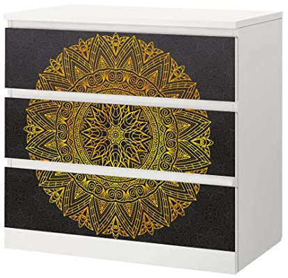 MyMaxxi - Klebefolie Möbel passend für IKEA Malm Kommode - Motiv Goldsiegel rundes Muster - Möbelfolie selbstklebend - Dekofolie Tattoo Aufkleber Folie für Wohnzimmer, malm_Groesse:3 Schubladen