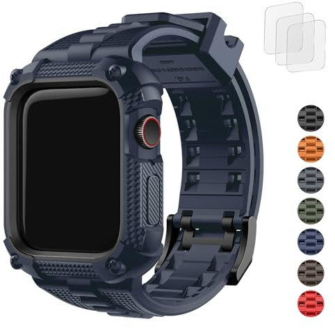 Fullmosa Compatible with Apple Watch Straps 45mm with Bumper Case for Men Women, TPU Rugged iWatch Strap with Screen Protector for Apple Watch Series 9/8/7, 44mm/45mm, Blue