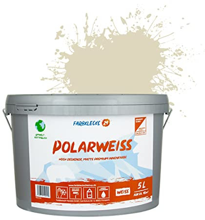 Farbklecks24 Polarweiss Color (versch. Farben) premium Wandfarbe, weiss, sehr hohe Deckkraft, Wandfarbe, Deckenfarbe, Deckkraft Klasse 1, Nassabrieb Klasse 2 (5L, Beige 1-1)