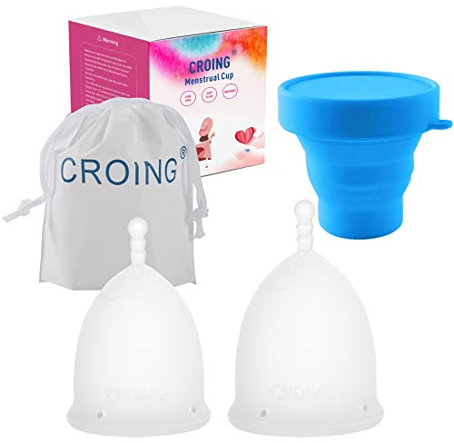 CROING 𝗖𝗼𝗽𝗽𝗲𝘁𝘁𝗮 𝗠𝗲𝘀𝘁𝗿𝘂𝗮𝗹𝗲 2 Pezzi Coppe mestruali (Bianca)