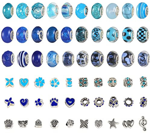 Juego de 60 cuentas redondas de cristal grandes para hacer joyas, pulseras de abalorios, abalorios, para mujer, amistad, color azul