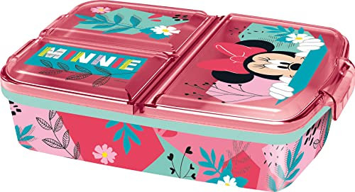 various Fiambrera para Niños-Sandwichera con 3 Compartimentos para Guardería, Fiambrera con División Infantil de Plástico Libre de BPA, Gran regalo para niños(Minnie Mouse)