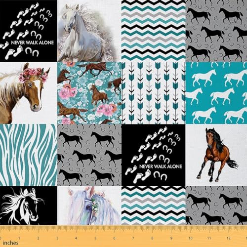 Pferdestoff Meterware Western Farmhaus Polsterstoff Boho Pfeil Petrol Zebra Streifen Plaid Dekostoff Rosenblume rustikaler Cowboy Stoff schwarz weiß wasserdicht 184 x 150 (HxB)