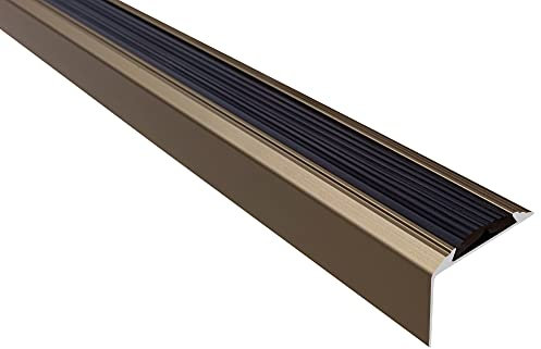Effector Treppenkantenprofil mit Antirutschbelag, 180 cm, 46x29 mm, Champagnefarben, Aluminium Bodenübergangsprofil zum Schrauben, Übergangsleiste, Treppenschutzprofil, Anti Rutsch Aluwinkel