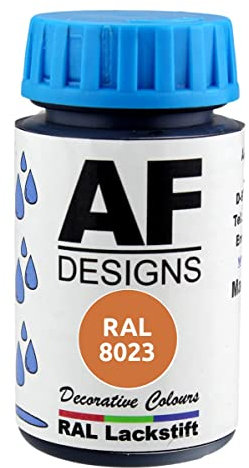 Alex Flittner Designs Peinture de retouche RAL 8023 Marron orange satiné 50 ml en bois métal pour meubles de salle de bain