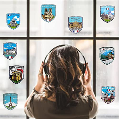 A-ONE French Tourist Spots Glimmer Silver Marvelous Static Window Decal Stickers 9 PCS+NATO Square Logo Soldier DIY Embroidered Patch 1PC, Nation Pencil Case Decals for Thermos Flask WS3+NO.424