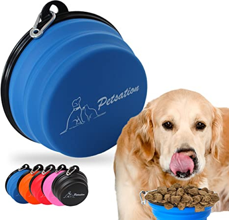 PETSATION Faltbarer Hundenapf für unterwegs [Das Original] Reisenapf, Fressnapf & Wassernapf für Hunde - Trinknapf, ideal für Reisen, Spaziergänge & Alltag Leicht, kompakt (1000ml+350 ml, blau)