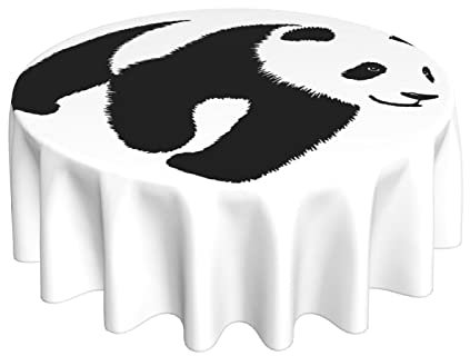 Wachstischdecke Panda Schwarz Weiß Wachstuch Rund Wachstuchtischdecke rutschfeste Gartentischdecke Für Indoor 152Cm