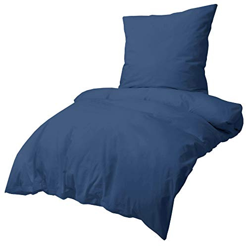 EllaTex MIKROFASER Bettwäsche Set, Farbe:Jeans, Größe:135x200cm + 80x80cm