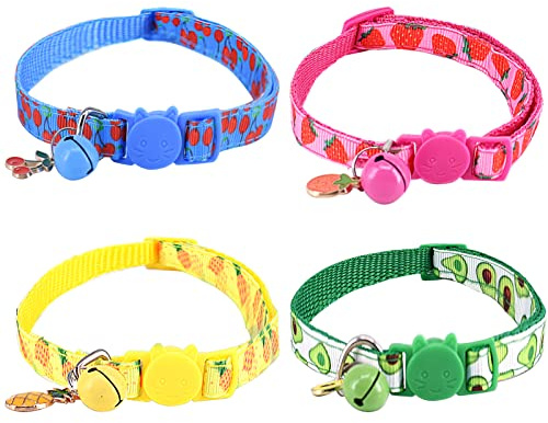 4xKatzenhalsbänder, Schnellverschluss, Obst-Katzenhalsbänder, verstellbare Kätzchenhalsbänder, Abreißen, Kätzchen, Halsbänder mit Glocken und Sicherheitsentriegelung für Kätzchen, Hunde