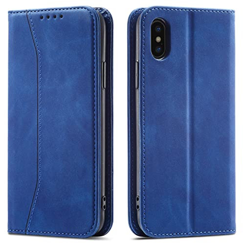 OKZone Kompatibel mit iPhone XS Max (6,5 Zoll) Hülle, Magnet Leder Tasche Handyhülle, Kartenfächer Schutzhülle, [Premium PU Leder] Flip Klappbare Stoßfeste Magnetische Standfunktion (Blau)