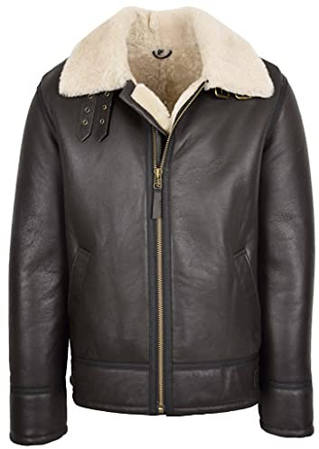 Herren Lammfelljacke Fliegerleder Jacke Schaffell Mantel Oscar Braun Weiß, braun, L