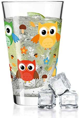 GRAVURZEILE Leonardo Wasserglas mit UV-Druck - Eulen Design - Wasserglas für Kinder mit 360° Tier Motiv - Geschenk für Kinder Jungen & Mädchen - geeignet für Kindergeburtstag und Alltag