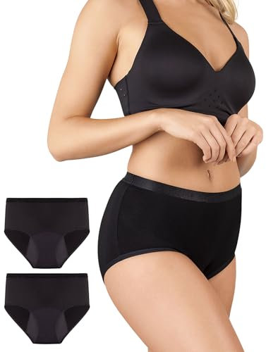 BeMee Culotte menstruelle, Hipster Taille Haute, Viscose de Bambou, Anti-Fuite en Cas de forts saignements pour Filles, Noir, Taille XS, Deux