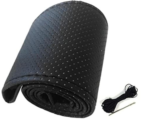 Auto Leder Lenkradbezug, Universal-Auto-Lenkradbezug, Handnähen, Perforiertes Mikrofaser-Leder-Lenkradbezug für 38 cm Durchmesser (Schwarz)