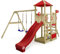 WICKEY Spielturm Klettergerüst Smart Savana mit Schaukel & roter Rutsche, Outdoor Kinder Kletterturm mit Sandkasten, Leiter & Spiel-Zubehör für den Garten
