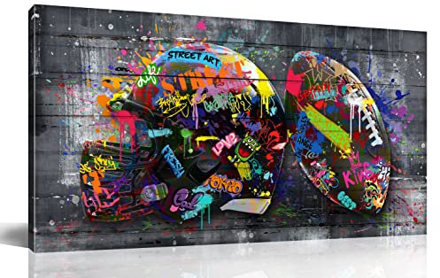 SIXTTART American Football-Poster für Jungen-Schlafzimmer – Graffiti-Rugby-Ball, Leinwand-Kunst, für Büro, Sportposter, Wanddekoration, fertig zum Aufhängen, Größe 101,6 x 50,8 cm