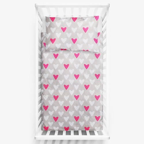 Baby Comfort 2 Piece Baby Kids Bedding Set 120x90 cm Duvet Cover & Pillowcase for Toddler Cot 12M+ (Pink Hearts)