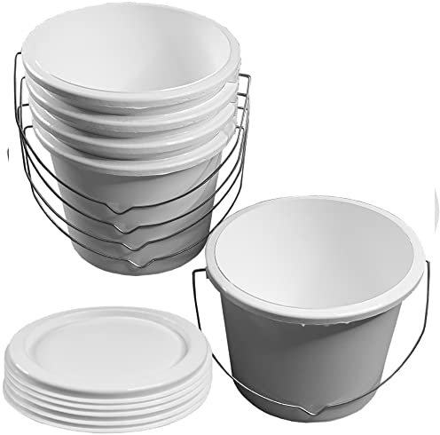 Plastic Paint Kettle Container with Metal Handle and Lid - Buckets, Tubs, Mixing Pots, Paint Kettle with Lids, Storage Containers, Clear Tubs, Empty Pots for paints and Paste 2.5 Litre (5)