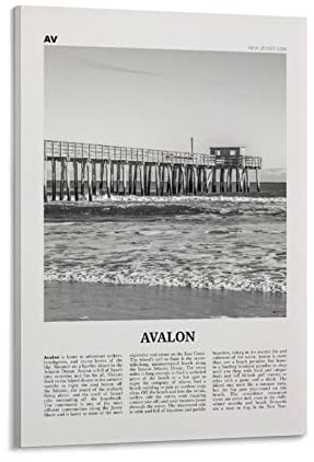 Avalon Print Schwarz und Weiß New Jersey, Avalon Wandkunst, Avalon Poster, Avalon Foto, Avalon Wall D Leinwandbild Poster und Rahmen, 50 x 75 cm