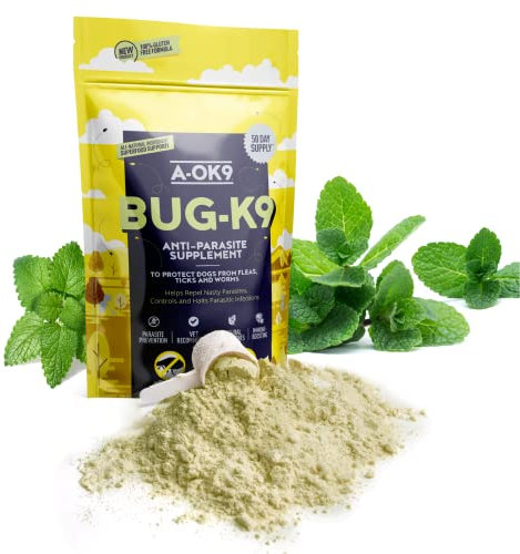 A-OK9 Bug-K9 | Parasite Prevention Supplement for Dogs | Works Against Flea & Worming | All-natural Treatment | Superfood Ingredients | All Ages and Breeds | Dog & Puppy Wormer | Absolute Dogs